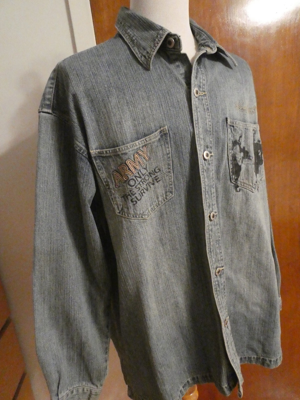 Knockout Men's 100% Cotton Jeans Denim Shirt Graphics Army Theme 2X