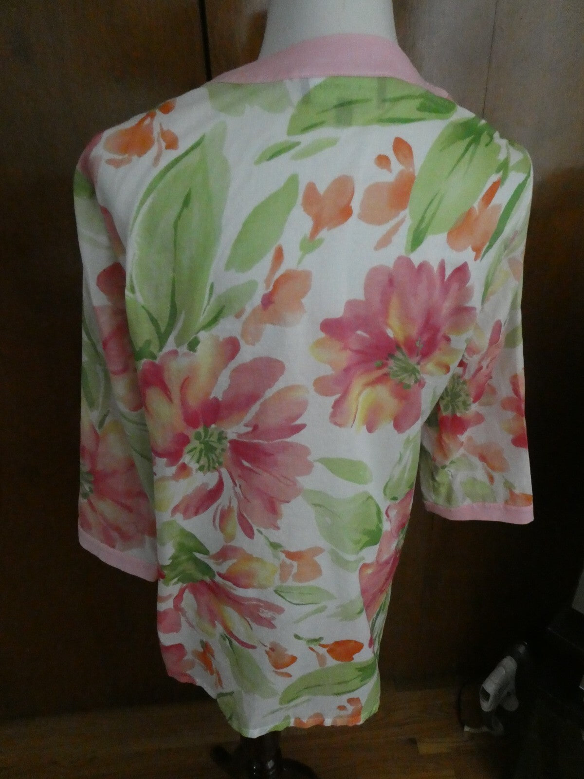 Jones New York Signature Women's Tunic Style Pink/Green Soft Cotton Top Large