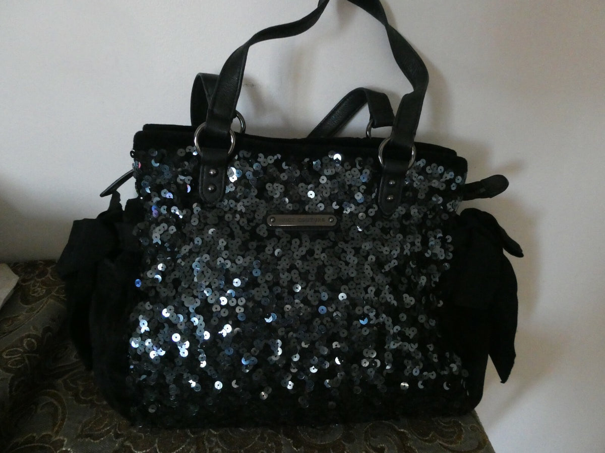 Juicy Couture Evening Black Velvet Leather Shoulder Handbag Purse USA