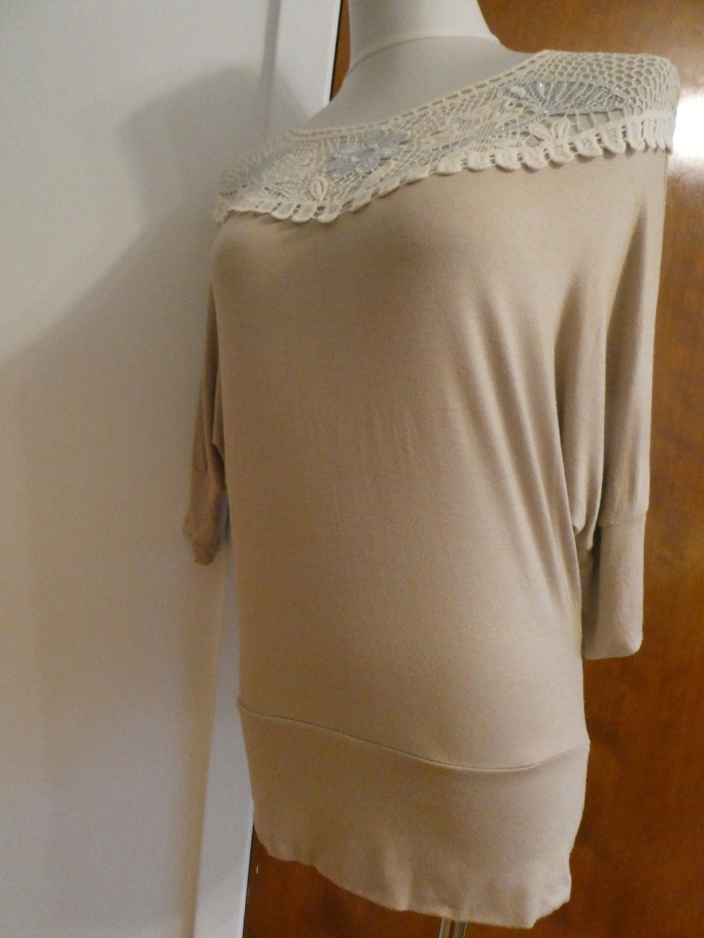 MCM women's beige rayon crocheted top size Large