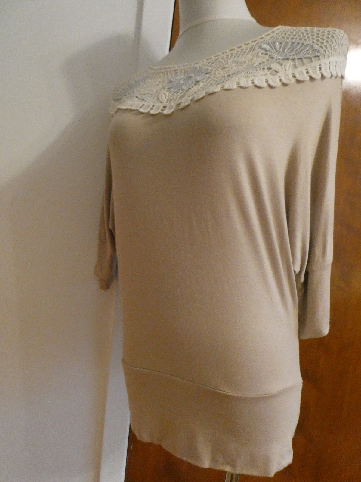 MCM women's beige rayon crocheted top size Large