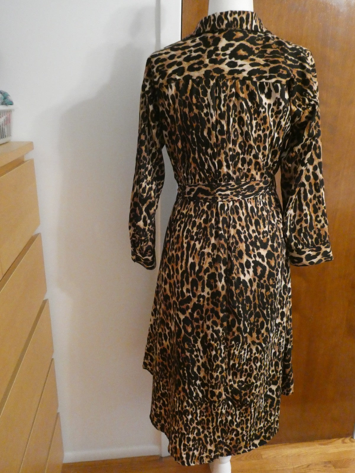 Truly 4 You Women Leopard Print Asymmetrical Hem Dress Long Sleeve Small (fit M)