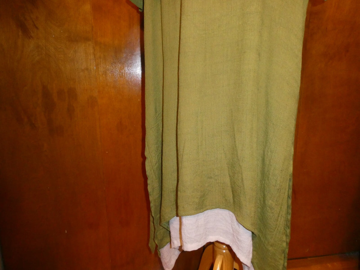 GRACILA Women’s Green/Ivory ¾ Sleeves Two Layer Long Dress 5X 