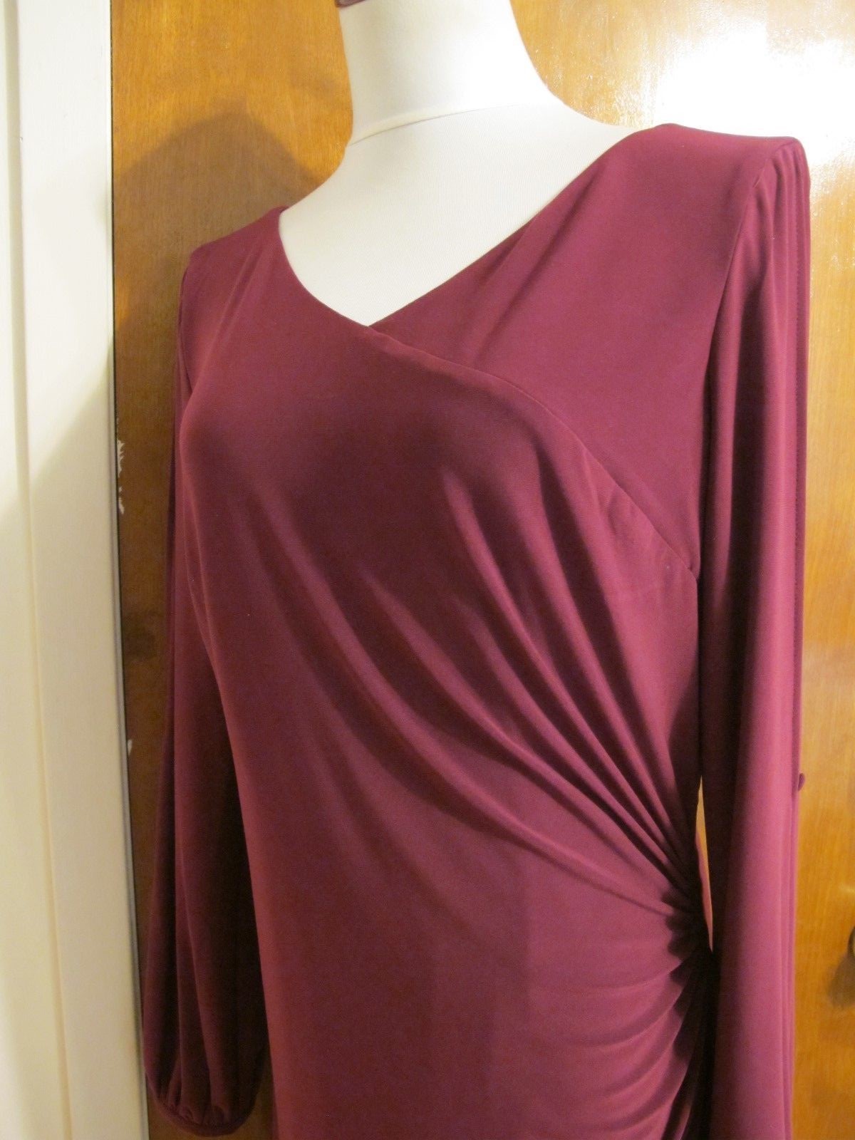 Ralph Lauren women's burgundy long sleeves with slits gathered classic dress 16