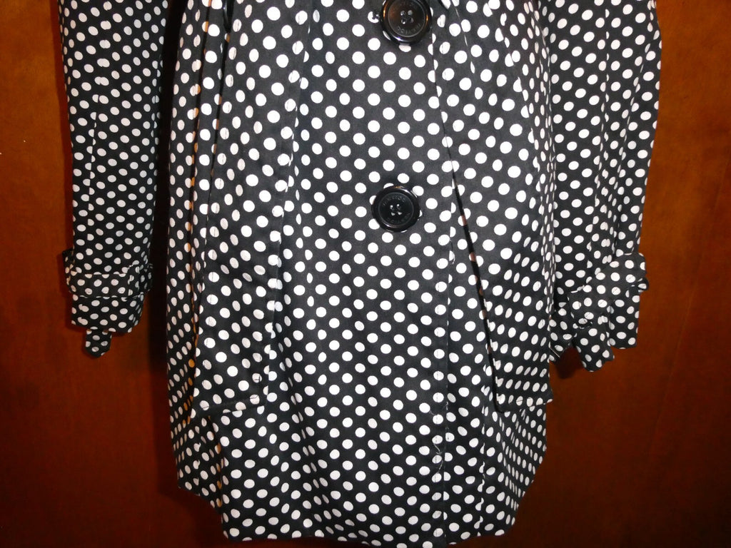 Vertigo Paris Black & White Polka Dot Jacket Trench Coat, Button Up, Medium