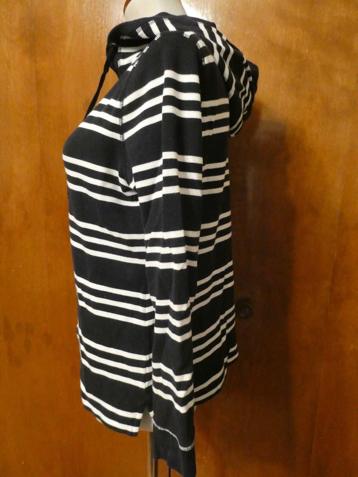 Charter Club Women's Navy Striped Sweater Attached Hood Medium Preowned 