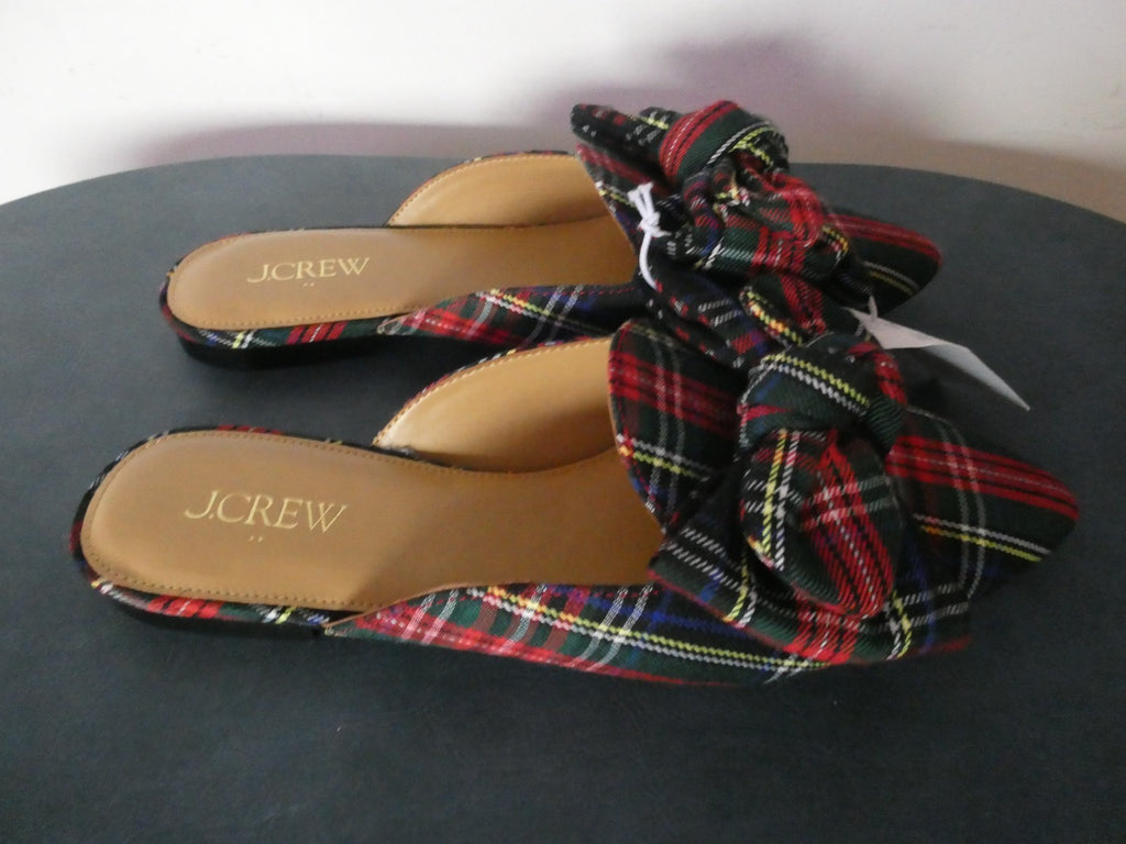 J.Crew Tartan Bow Mule Flats Stewart Plaid Slip on Pointed Toe Women 7, 7.5, 8