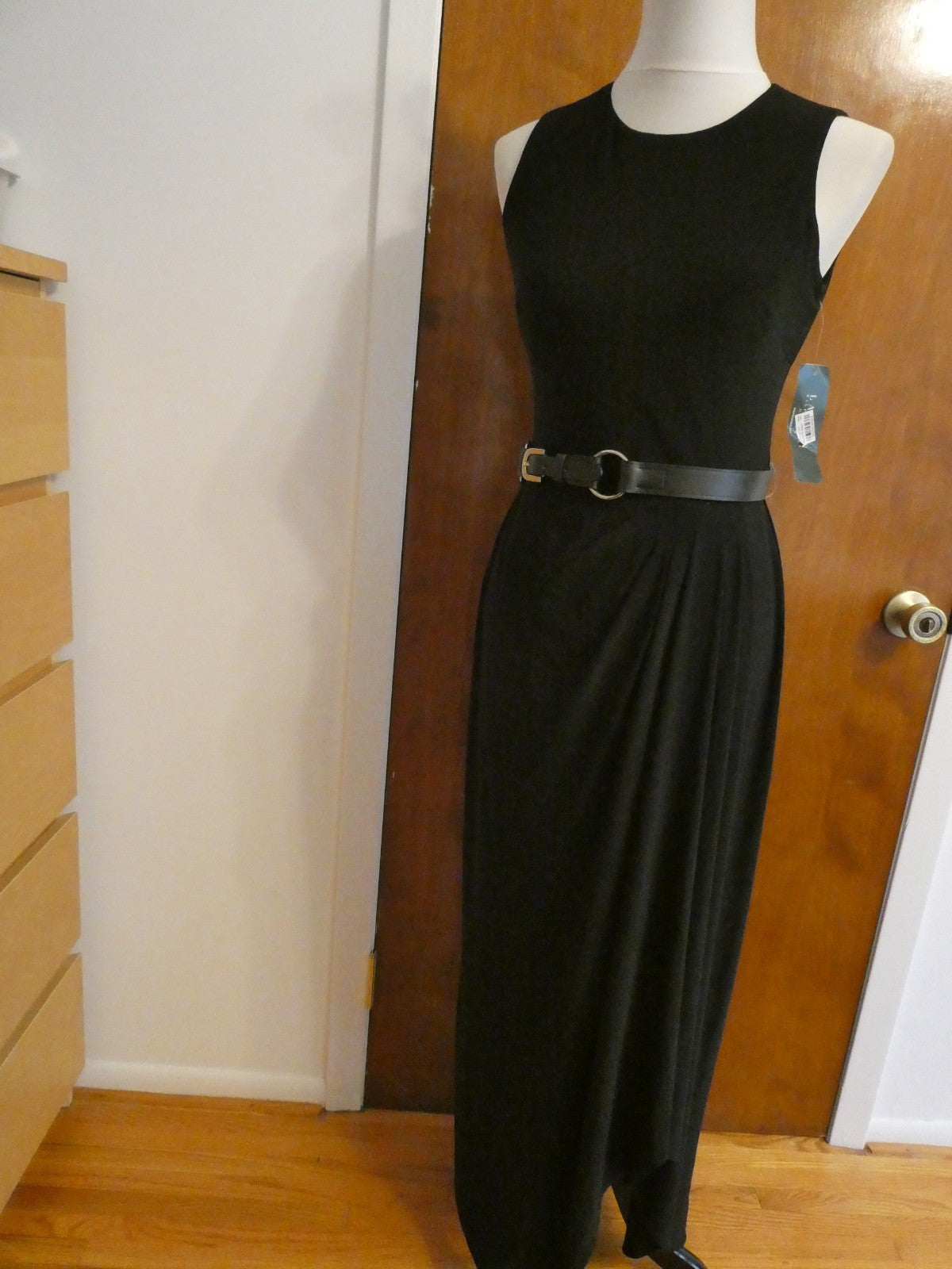 Ralph Lauren women black maxi evening dress draping at the bodice size 4