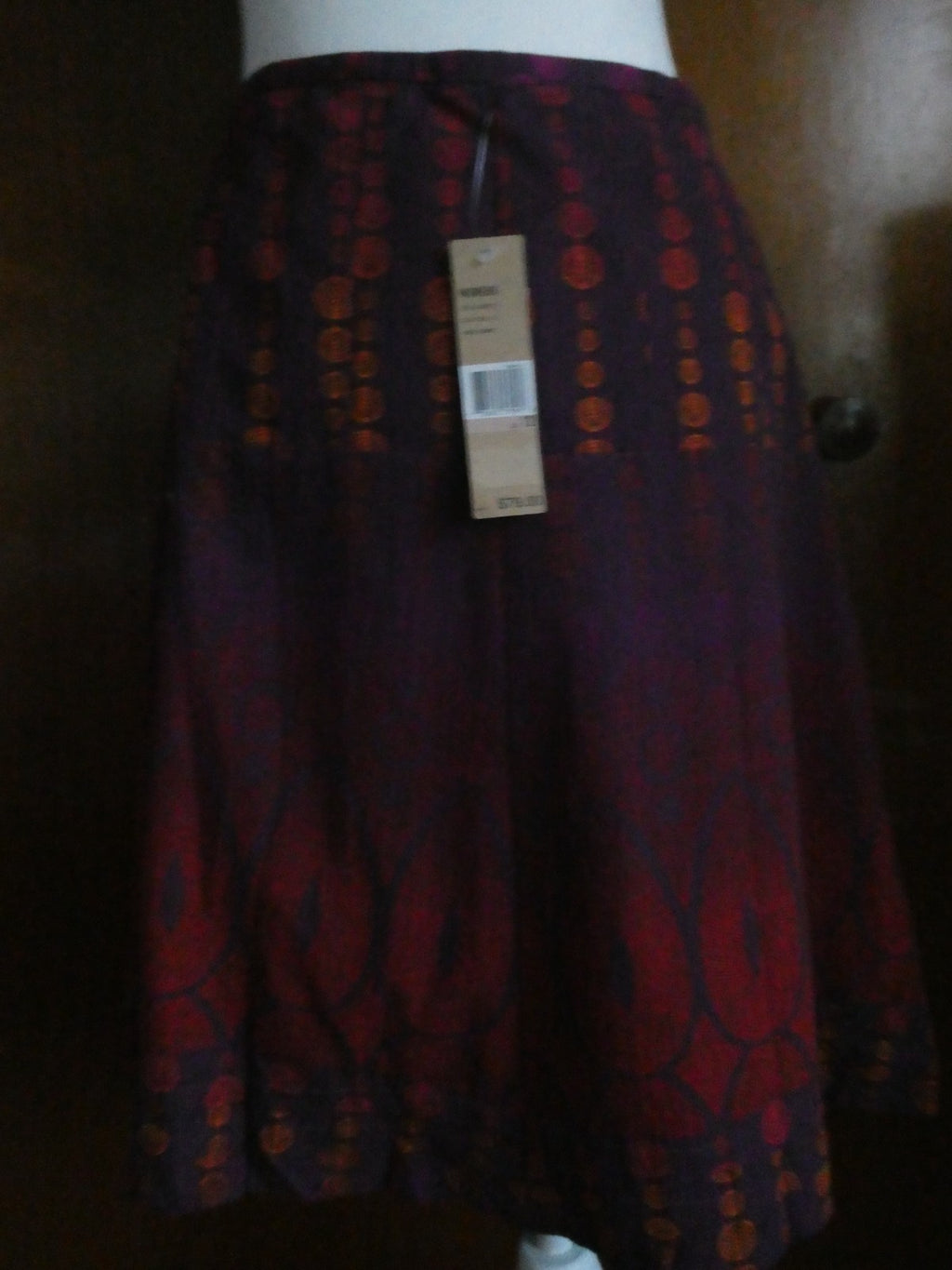 DKNY Jeans Women Skirt Sz 12 Purple Red Print A-Line Lined Cotton Style KCMUA295