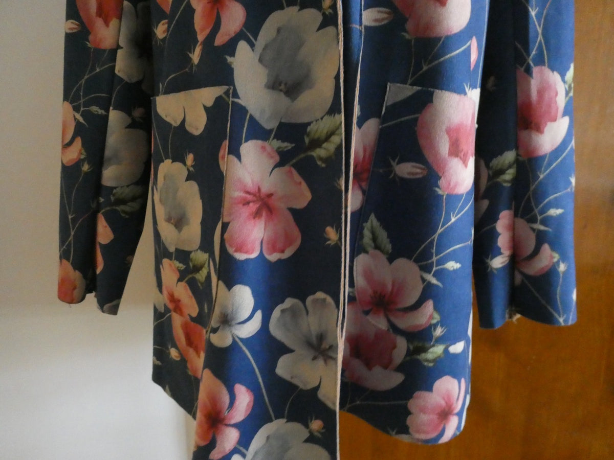 Solitaire Women's Small Floral Blazer Blue Pink Open Front Polyester Jacket