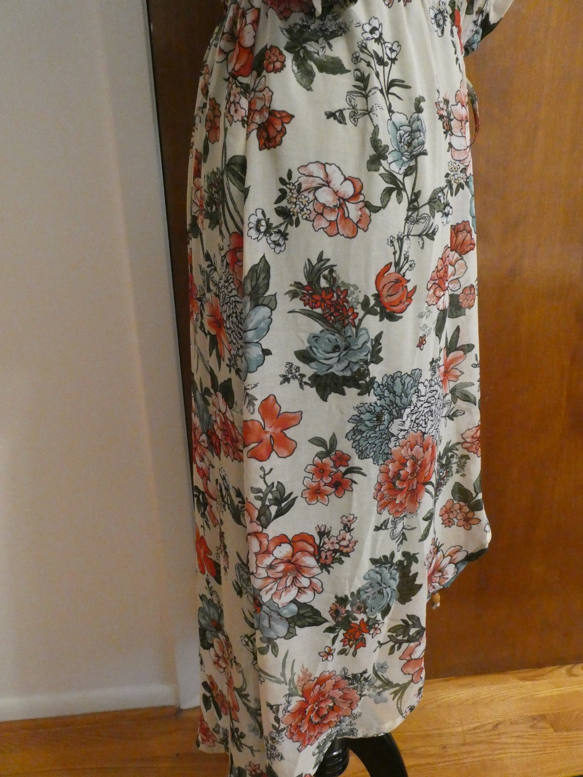 Liberty Love 2Pc Floral Chiffon Duster Dress Set Olive Green Asymmetrical Medium