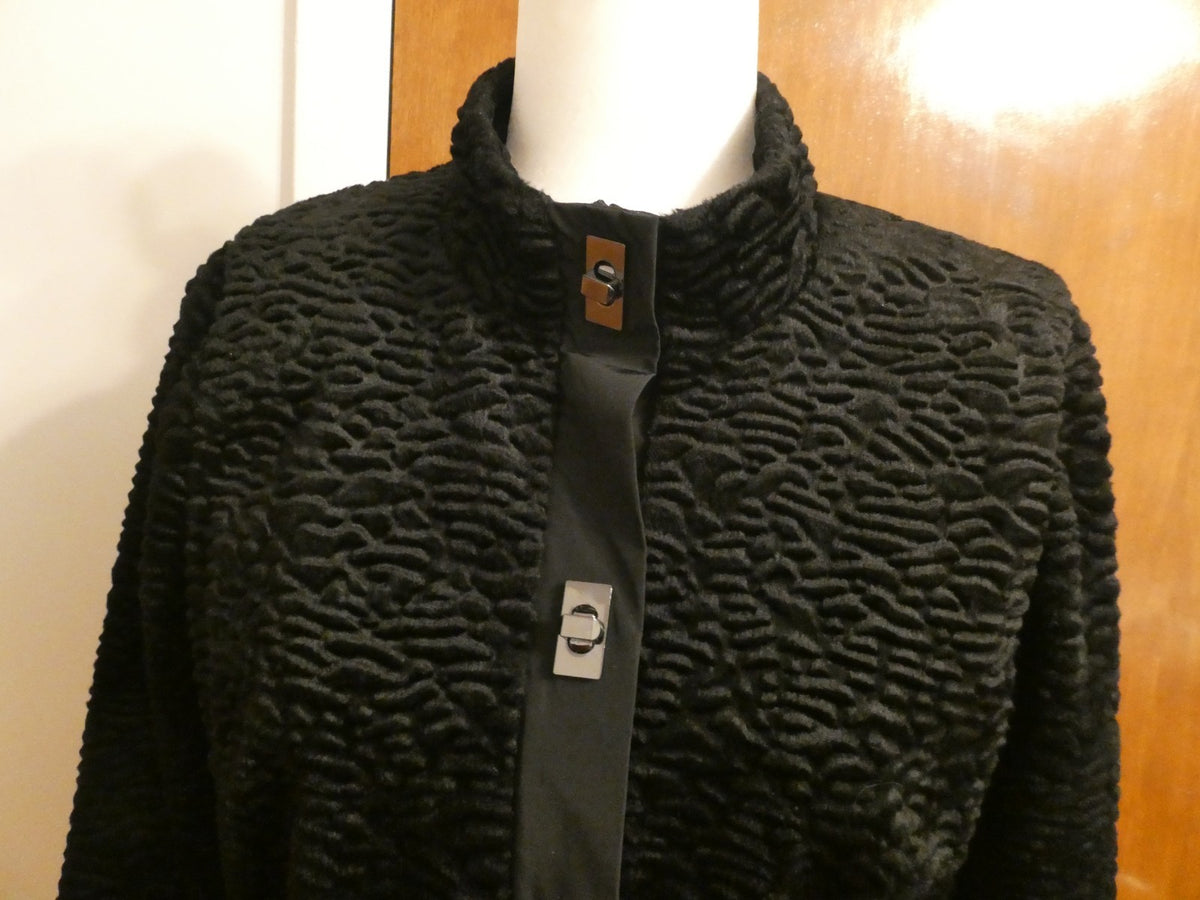 Carol Anderson By Invitation Women Textured Velour Black Jacket Toggle Buttons S