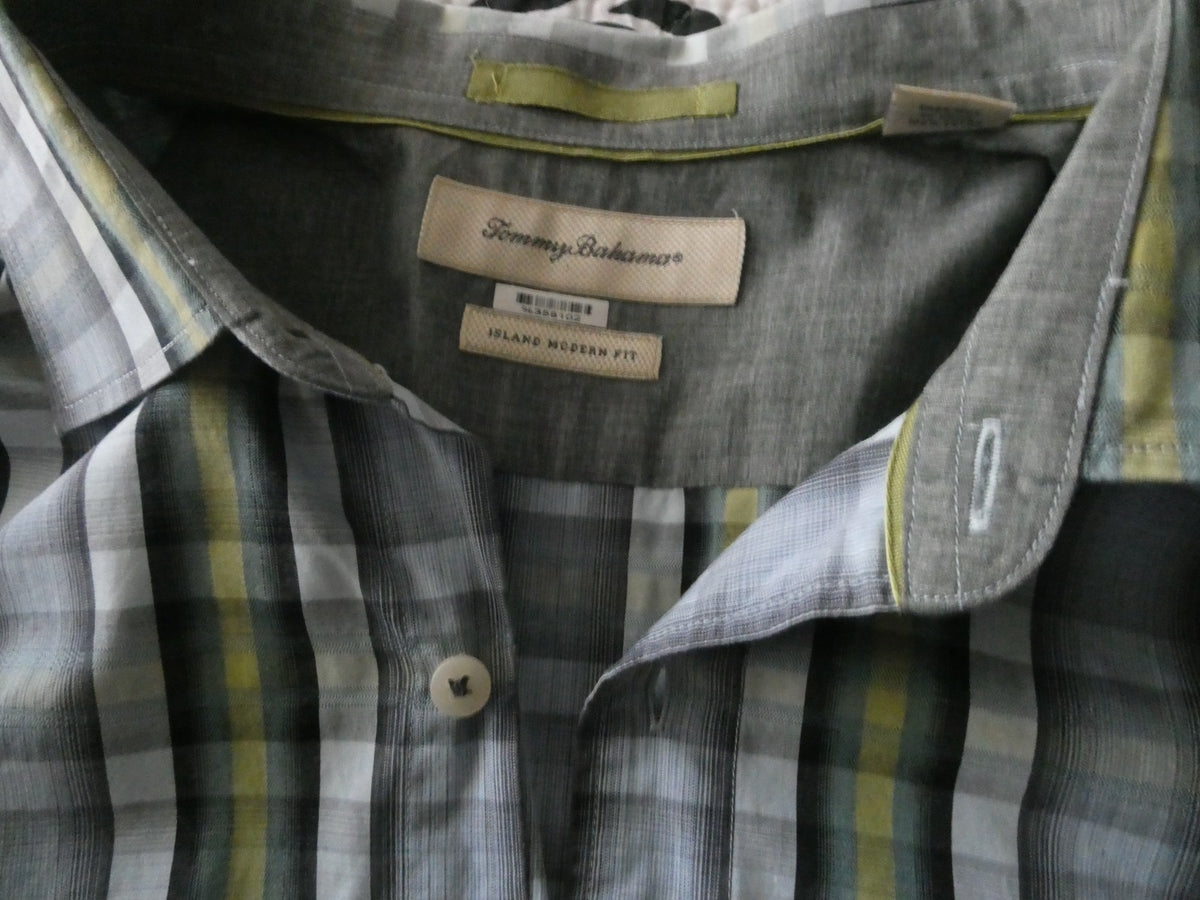 Tommy Bahama Island Modern Fit Shirt Men's XL Plaid 100% Cotton Button Front