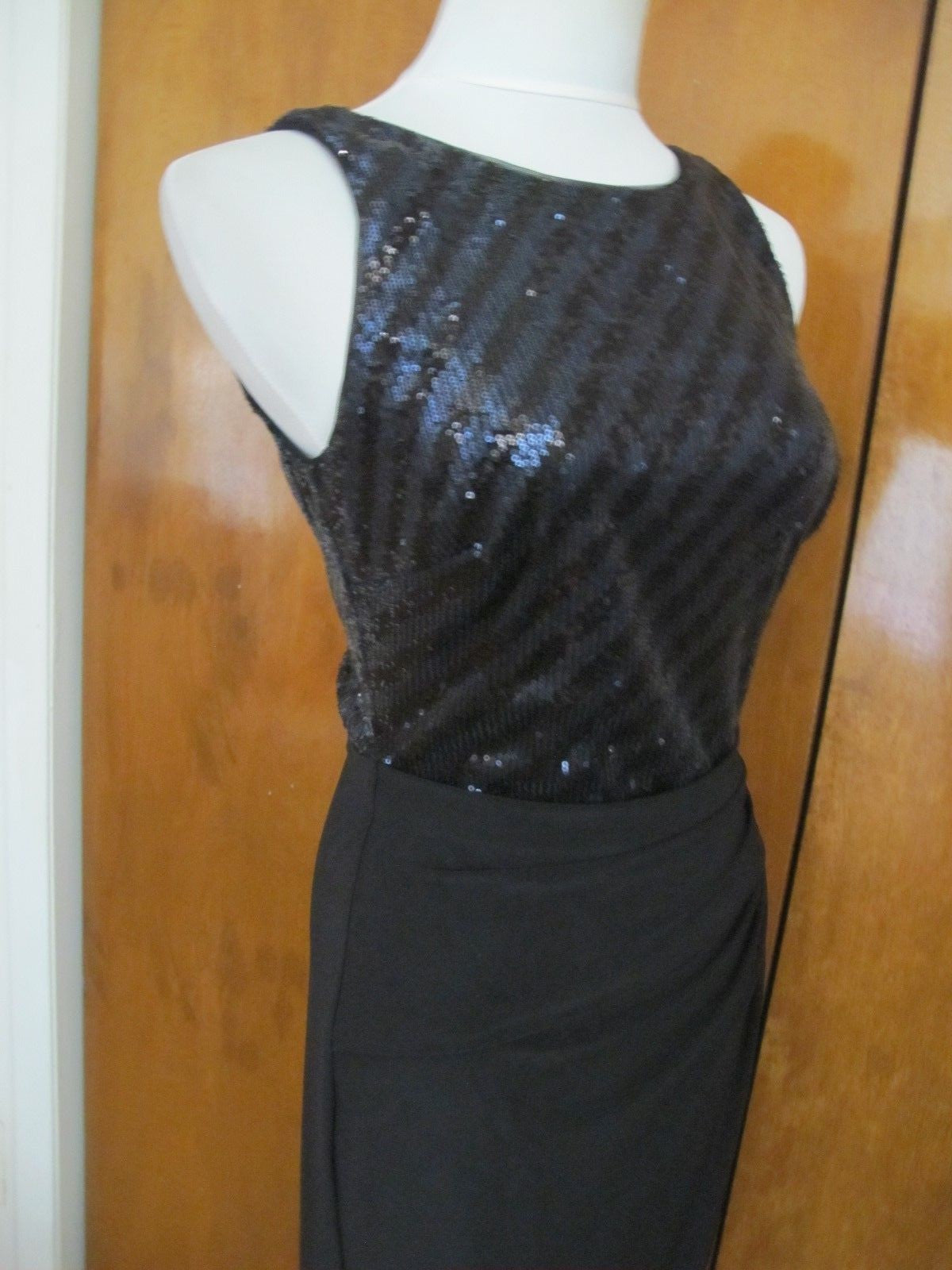 Ralph Lauren Women's Black Navy Shine Lined Faux Wrap Evening Dress Size 6 New