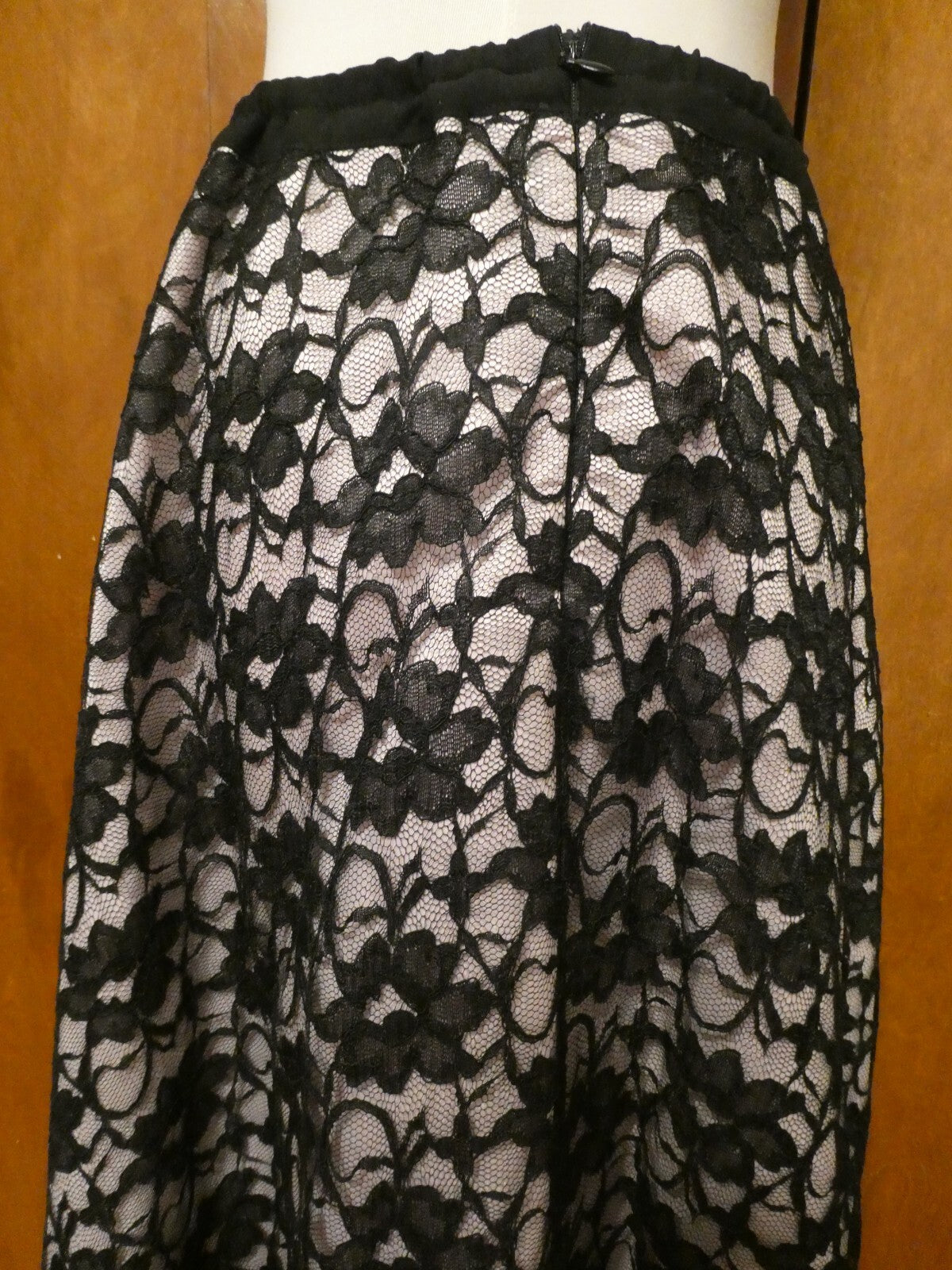 Unbranded Women's Black Pink Fringe-Textured Sheer Lined Evening Skirt Size M