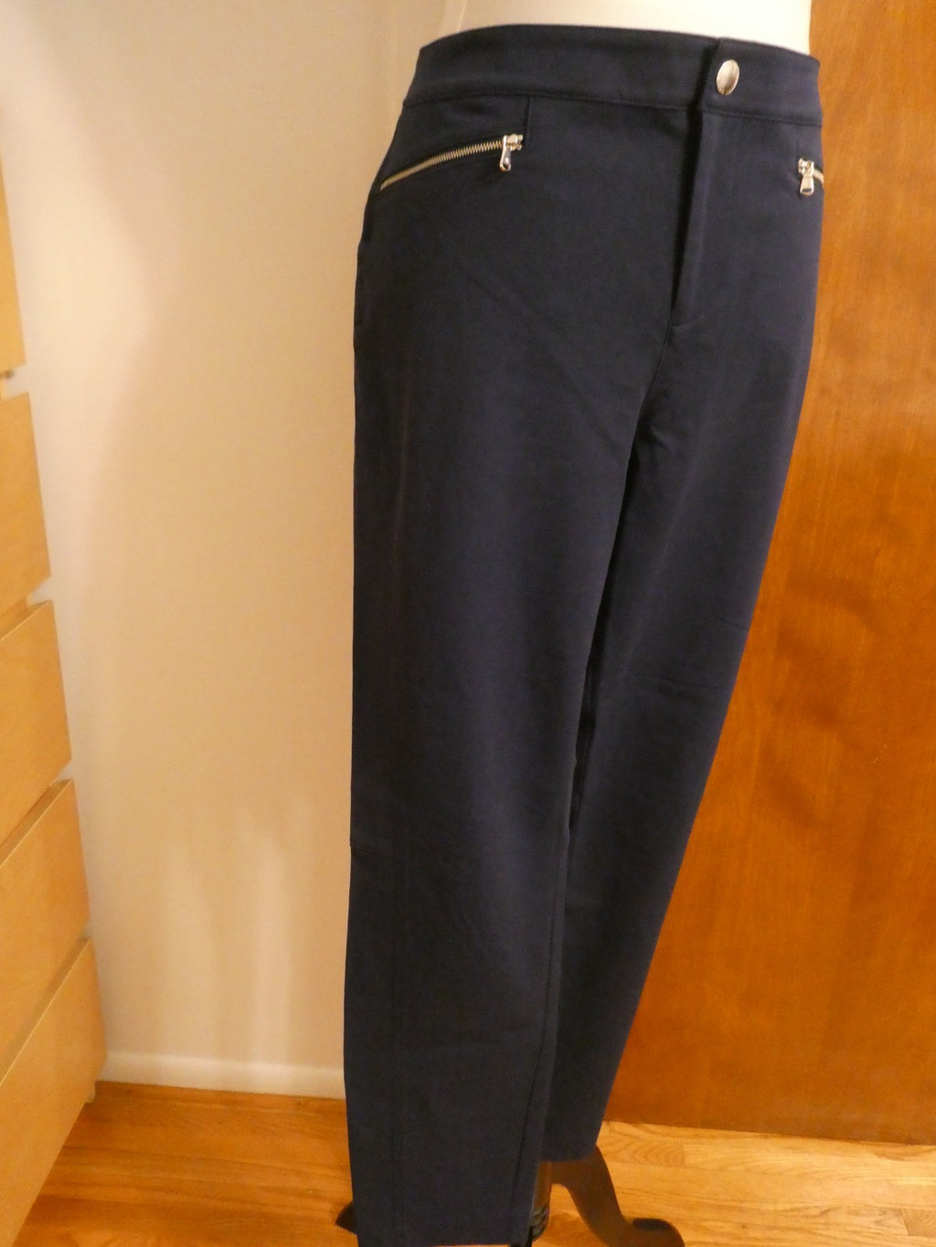 Ralph Lauren Women Navy-Blue Pants Size 14 Stretch Zip Pocket Slim Ankle Career