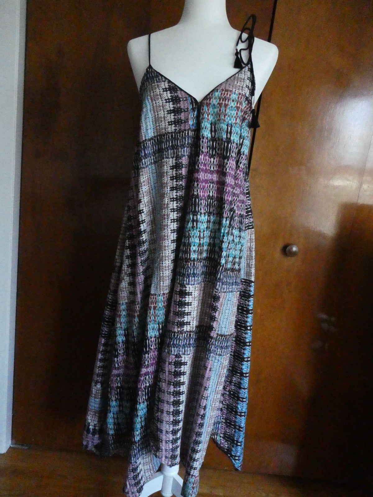 Anthropologie Akemi + Kin Dress Multicolor Printed Midi Swing Spaghetti Strap