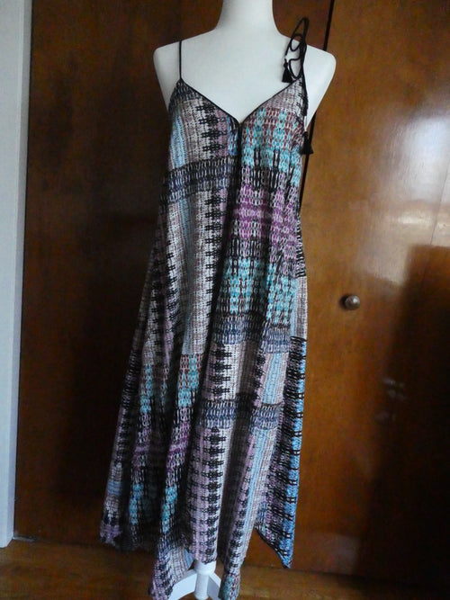 Anthropologie Akemi + Kin Dress Multicolor Printed Midi Swing Spaghetti Strap