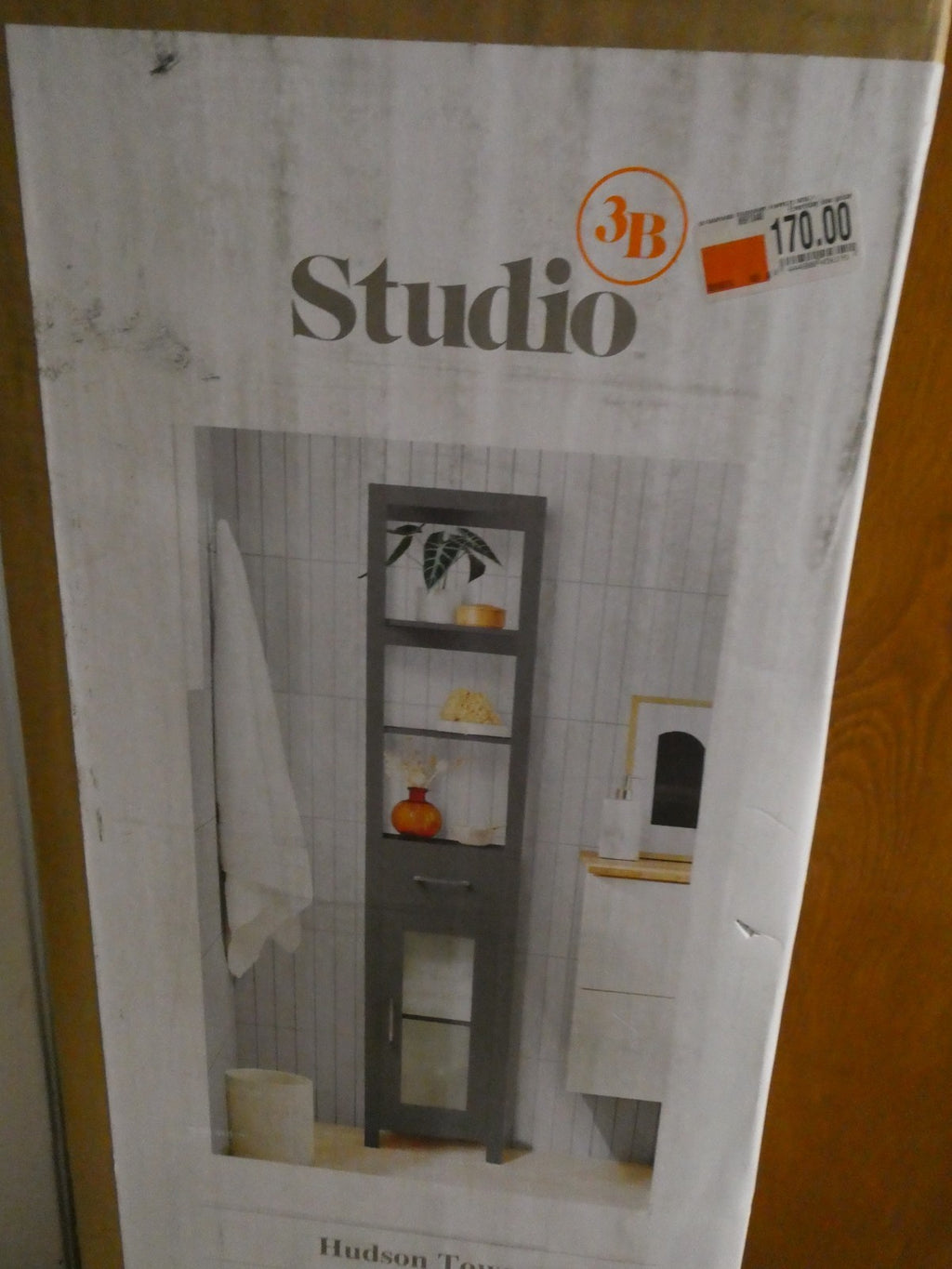 Studio 3B Hudson Tower Gray Bathroom Storage Cabinet 66.3" Tall w/ Drawer&Glass