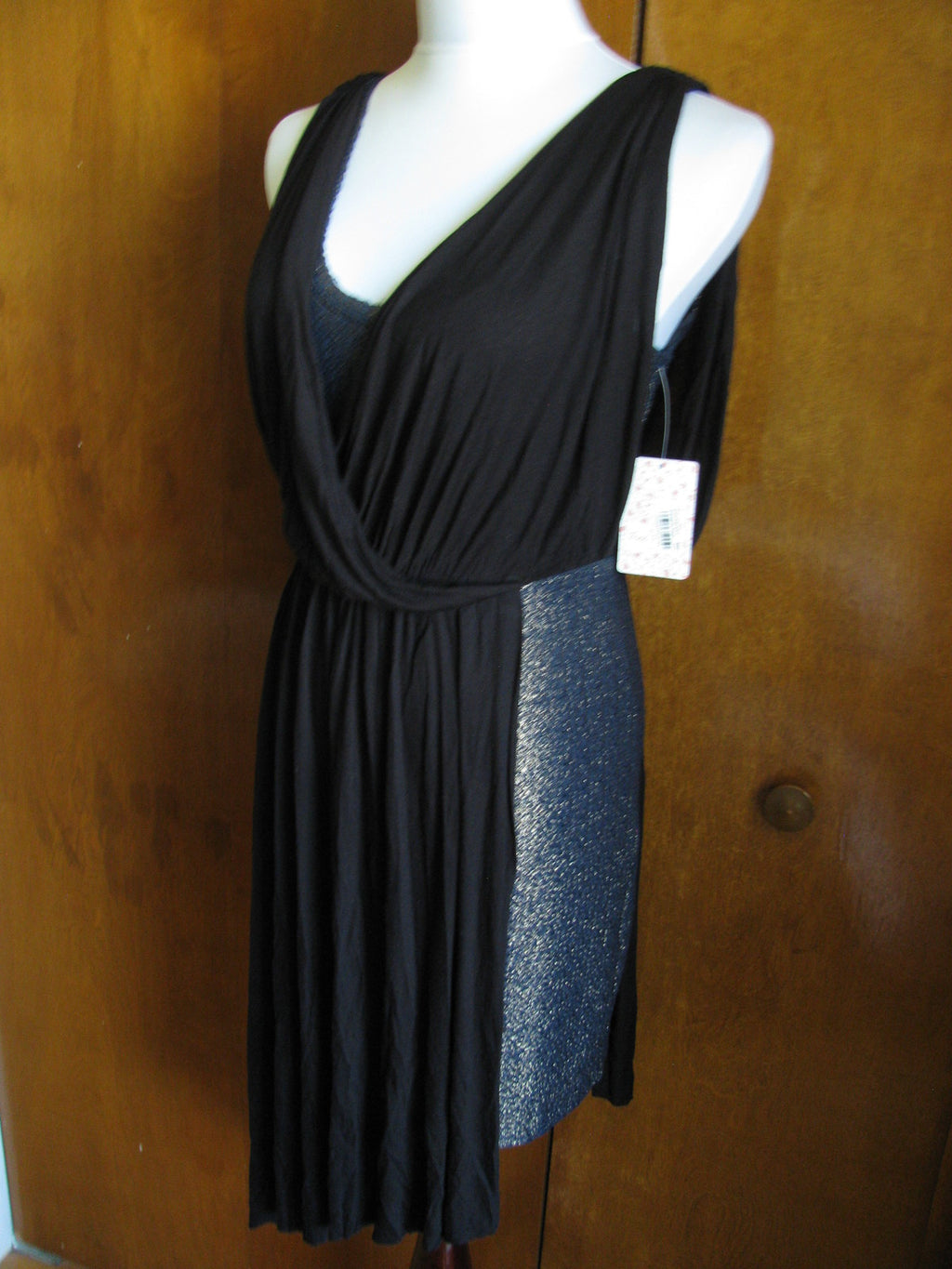 Free People Women Draping Over Black Combo Soft Rayon Dress Small 