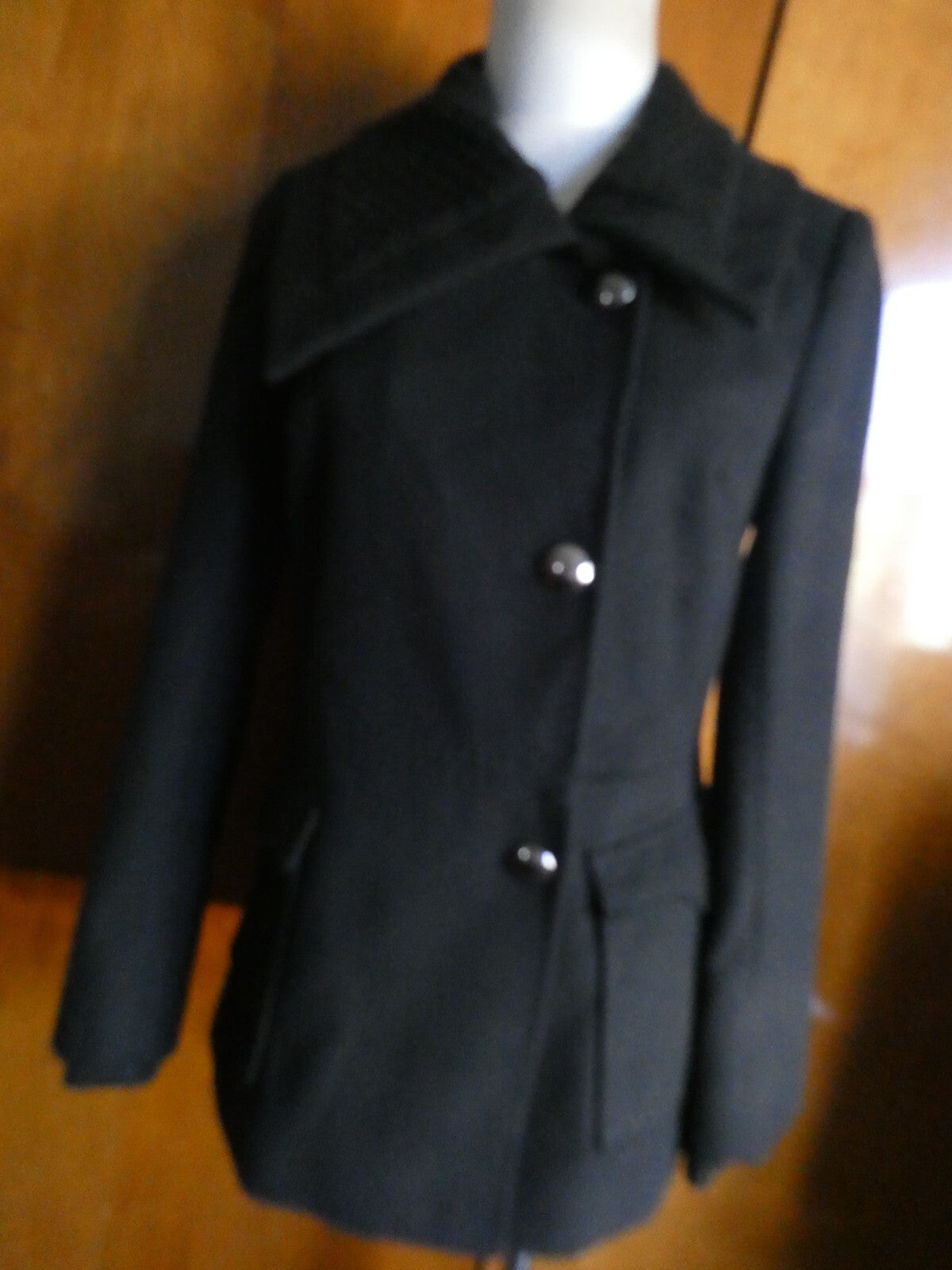 Tahari Women's Black Lined Detailed Pea Coat Jacket Size 4