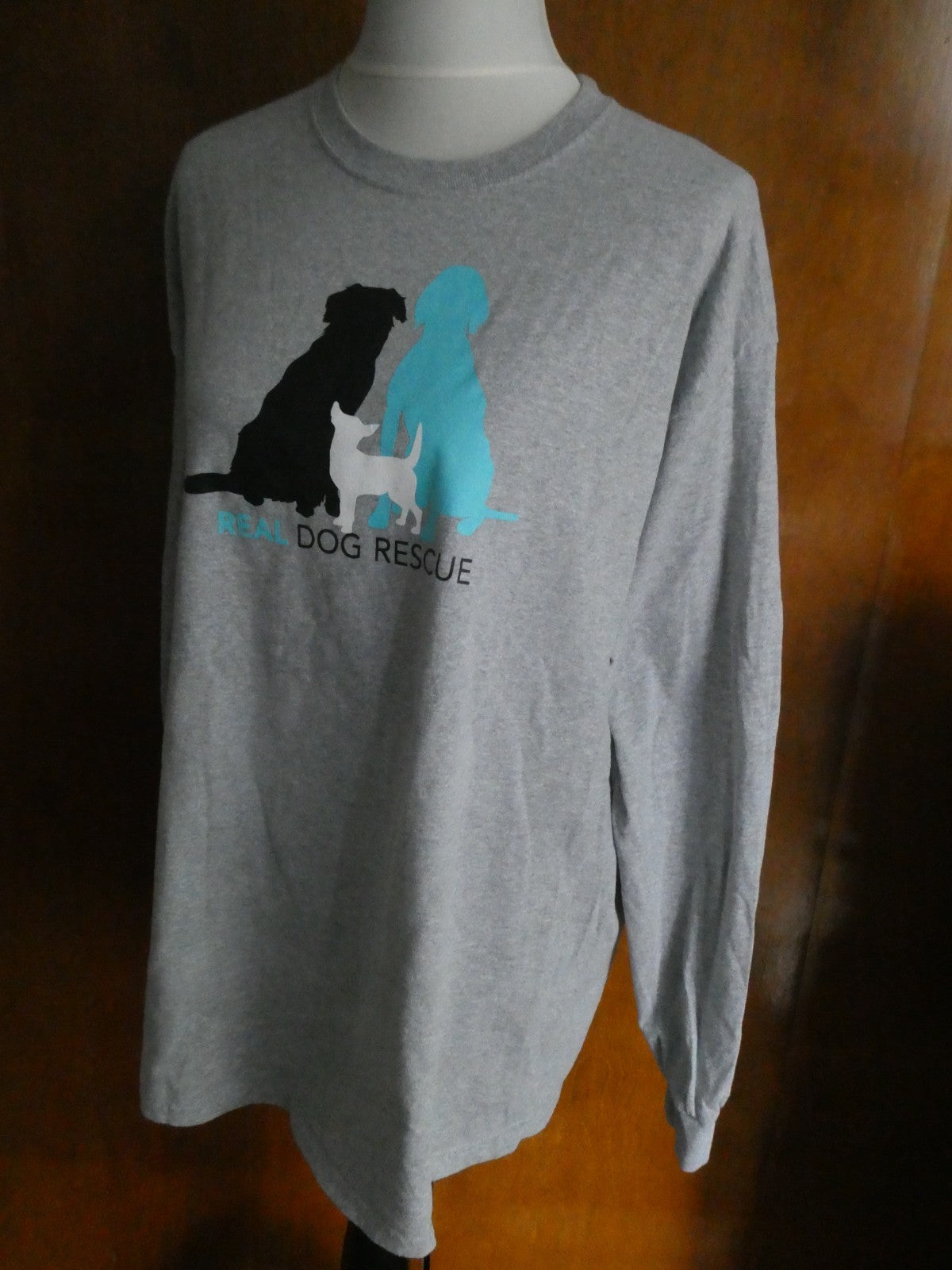 Gildan Ultra Cotton Unisex XL Real Dog Rescue Gray Long Sleeve Graphic T-Shirt