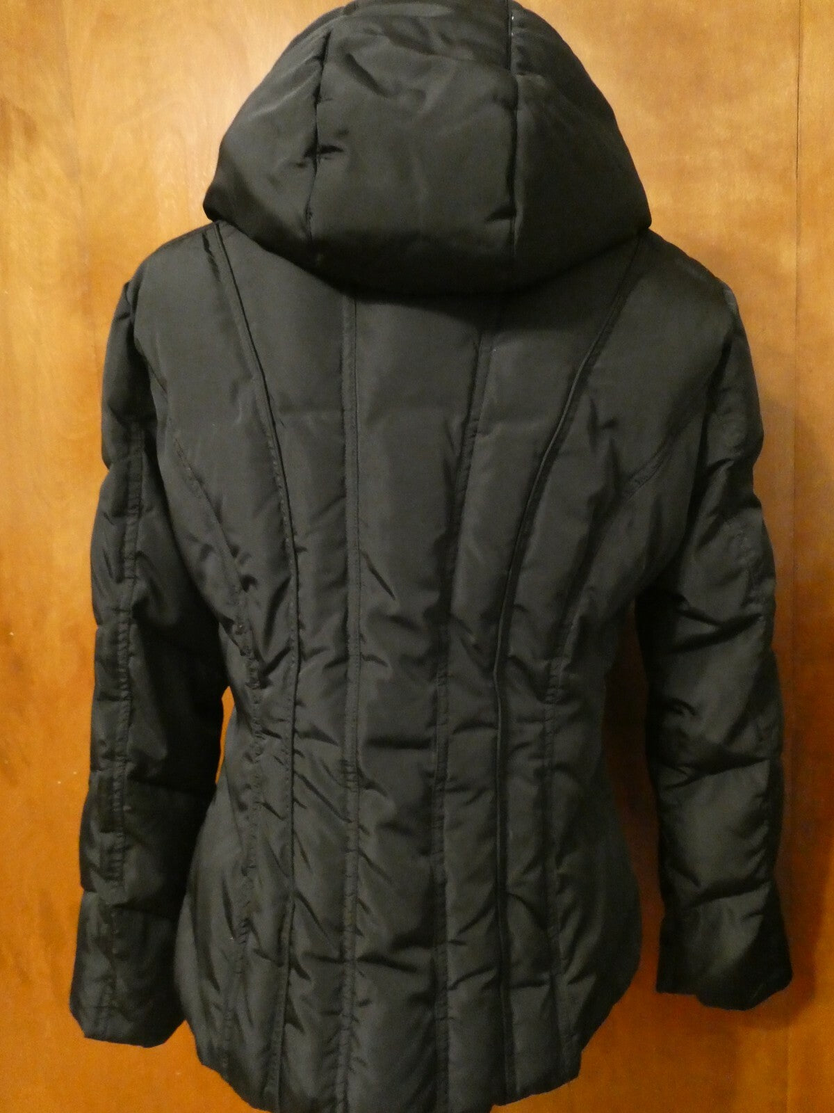 Calvin Klein Womens Duck Down Waterfowl Feathers Black Winter Hooded Coat Medium