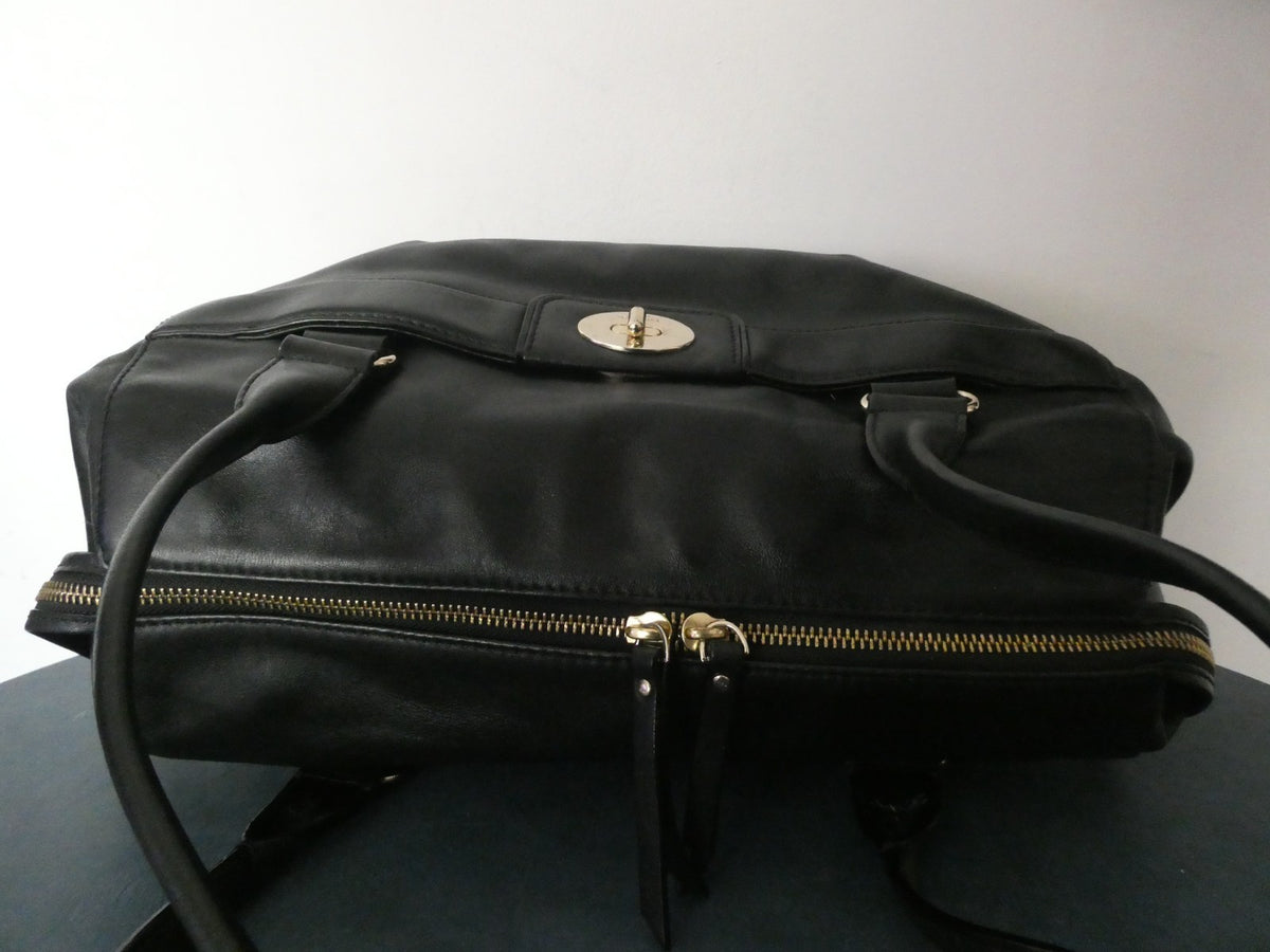 Kate Spade New York Black Leather Satchel Handbag Gold Tone Zip Shoulder Purse