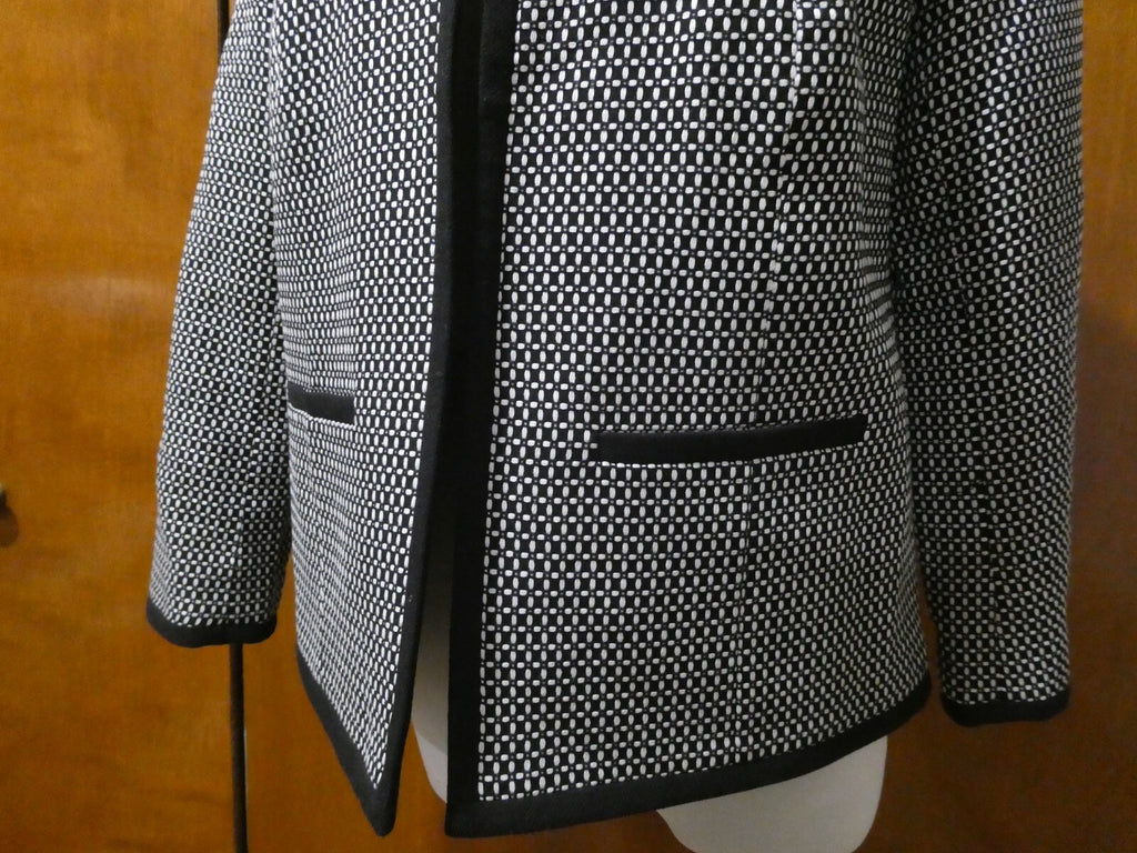 TALBOTS Women’s Black/White 100% Cotton Open Front Jacket Blazer Size 10P