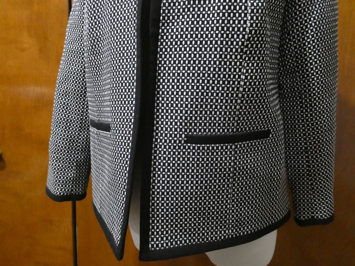TALBOTS Women’s Black/White 100% Cotton Open Front Jacket Blazer Size 10P