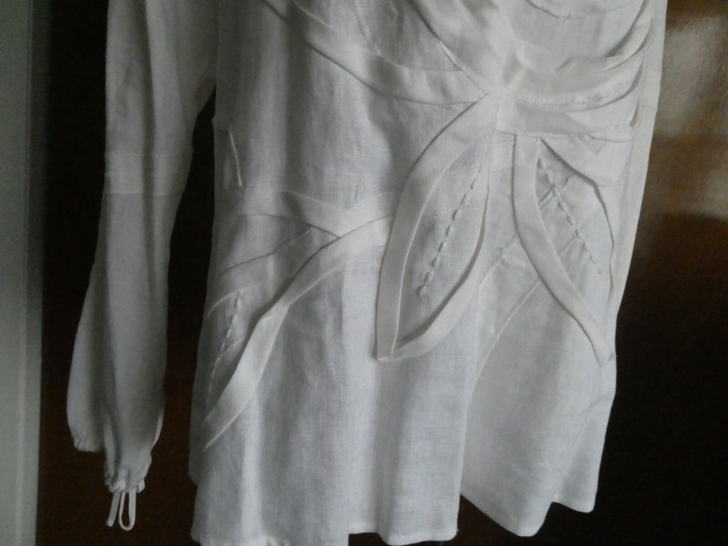 Joseph A. women's 100% linen white stylish detailed tunic top size 8