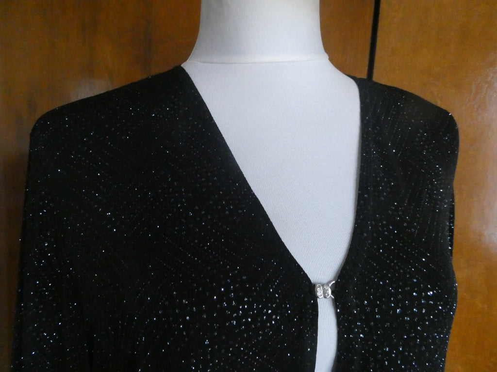 Vtg Onyx Nite Women Black Sparkles Glitter Long Sleeve Cardigan Made USA P/Large