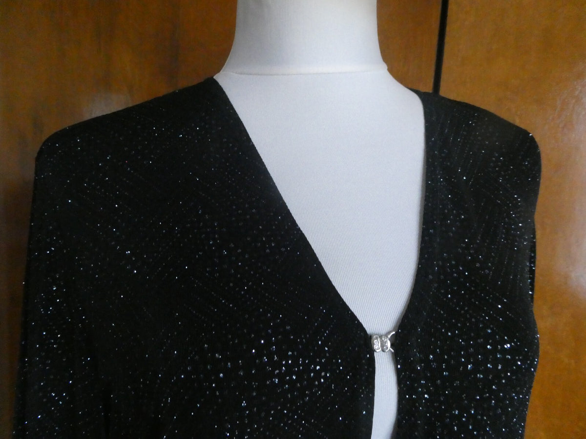 Vtg Onyx Nite Women Black Sparkles Glitter Long Sleeve Cardigan Made USA P/Large