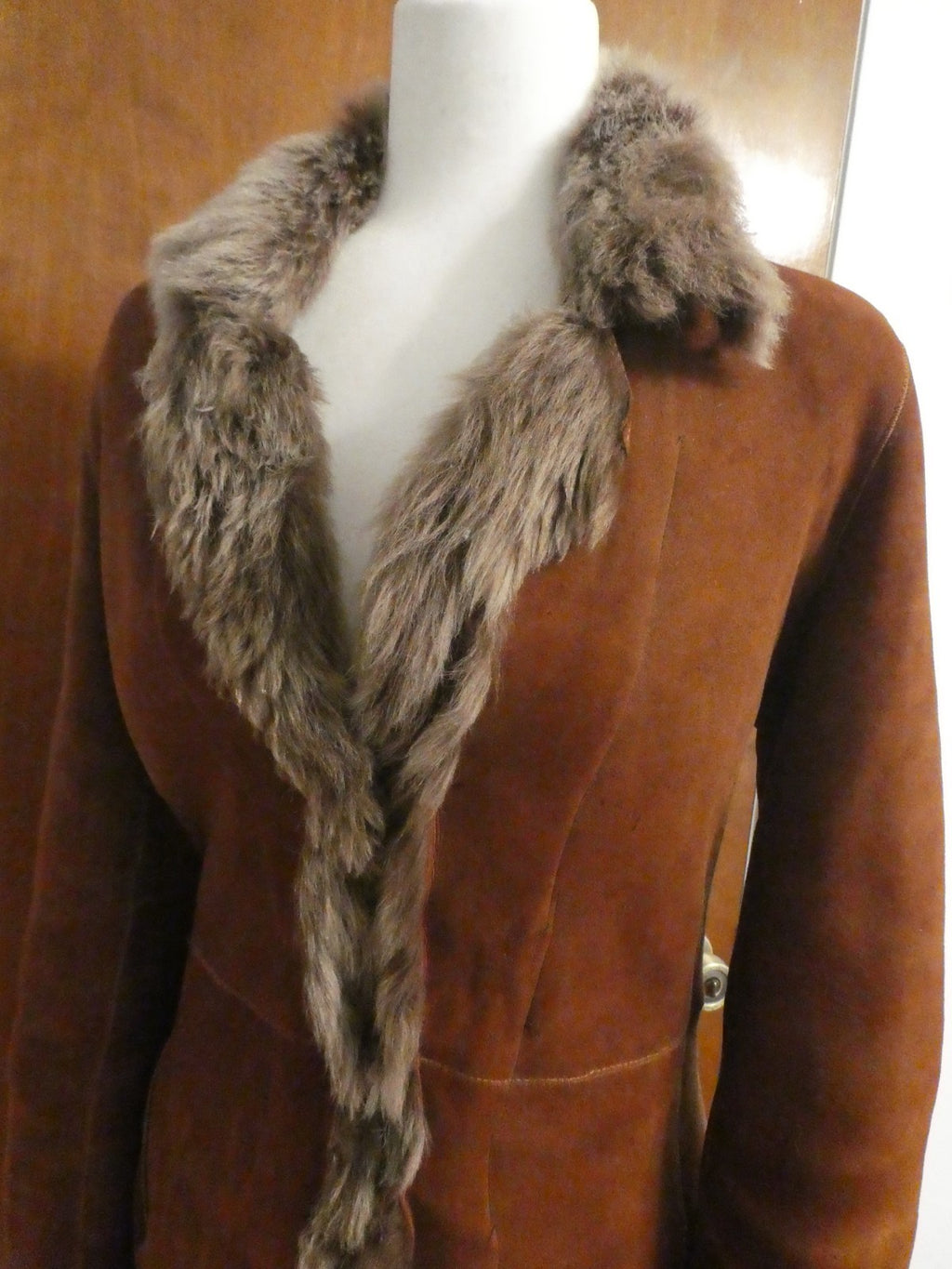 Authentic Andrew Marc New York women 100% shearling winter coat brown suede XS