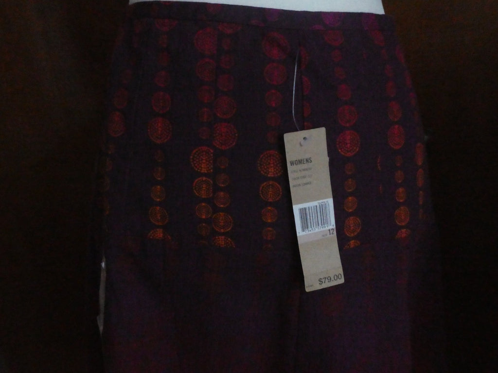 DKNY Jeans Women Skirt Sz 12 Purple Red Print A-Line Lined Cotton Style KCMUA295