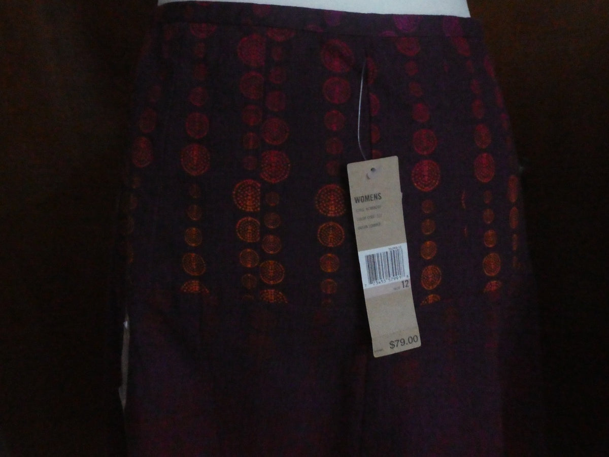 DKNY Jeans Women Skirt Sz 12 Purple Red Print A-Line Lined Cotton Style KCMUA295