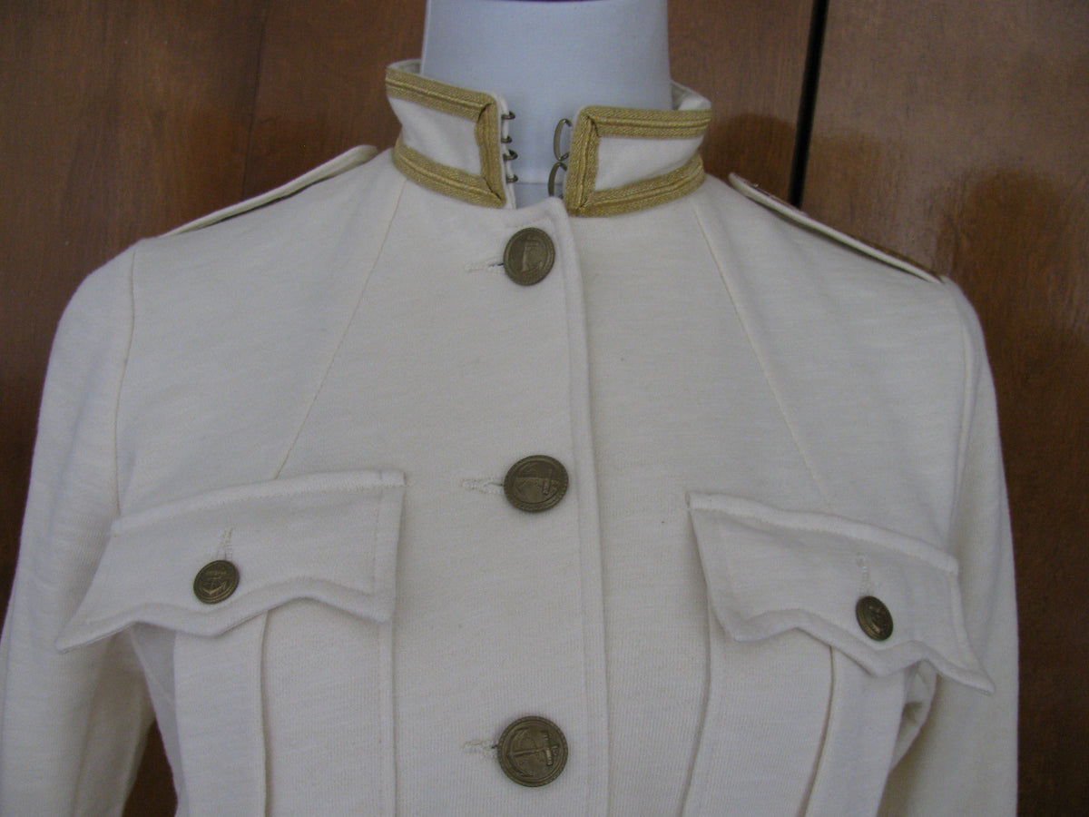 Denim & Supply Ralph Lauren Women Ivory Military Jacket Cotton Chic Gold Trim