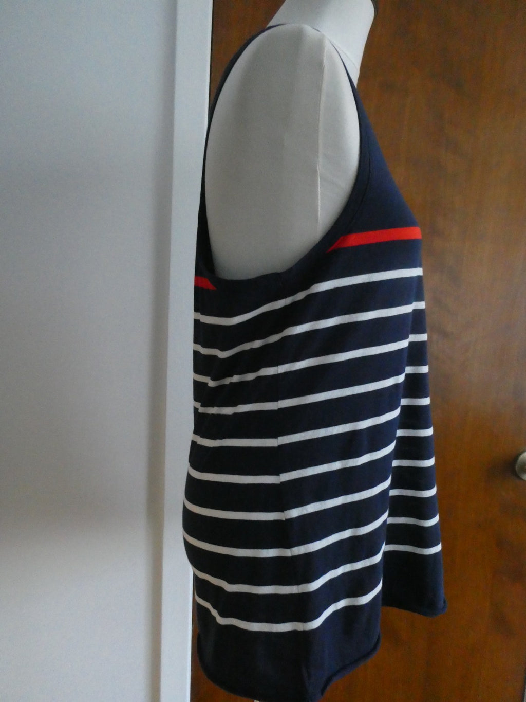 Gap Women’s Navy-Blue Striped Tank Top Red Stripe Sleeveless Cotton Large NWT