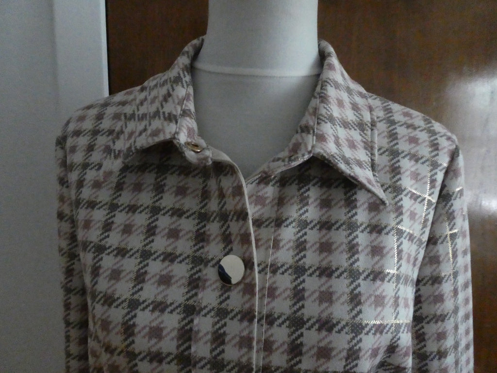 Aliceblue Women’s Plaid Long Jacket Coat Gray Pink Gold Snap Stretch Size Small