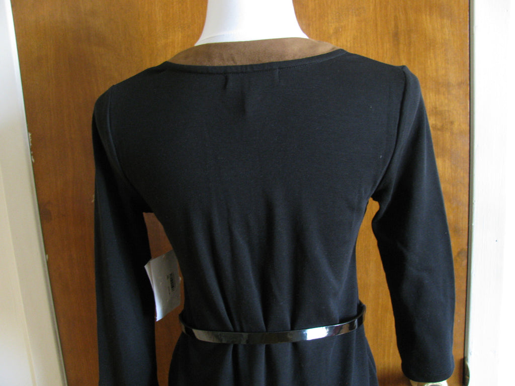 Ralph Lauren Women's Black Brown Stylish Detailed Cotton 3/4 Sleeves Dress Large