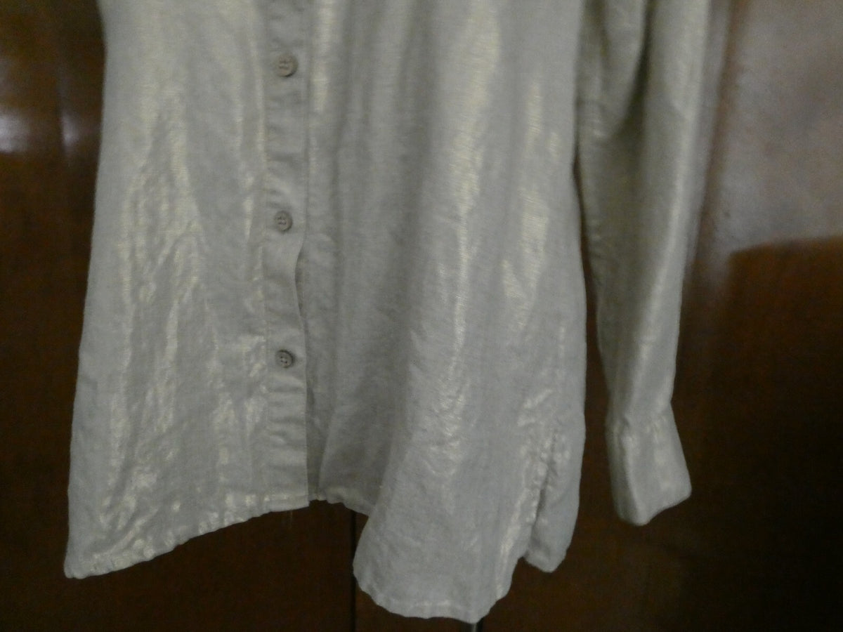 Kate Hill Woman LINEN Button-Down Shirt Top Glimmer Color Size Small