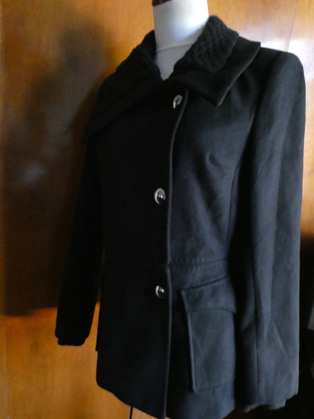 Tahari Women's Black Lined Detailed Pea Coat Jacket Size 4