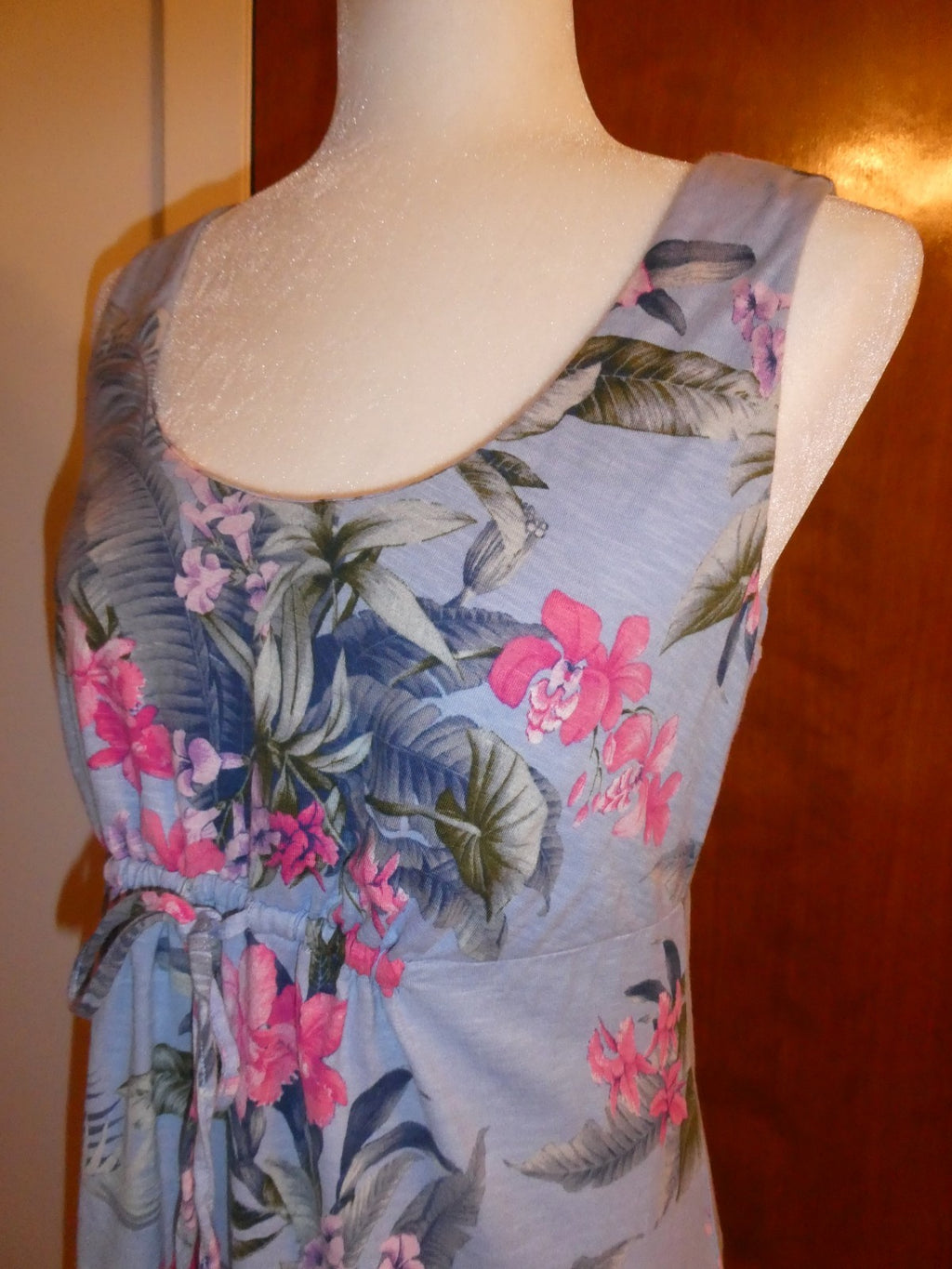 Tommy Bahama Women's Petite S/P Floral Tropical Summer Dress Cotton Modal Blue 