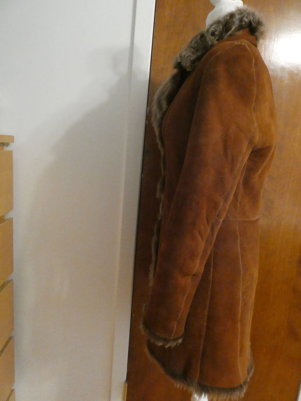 Authentic Andrew Marc New York women 100% shearling winter coat brown suede XS