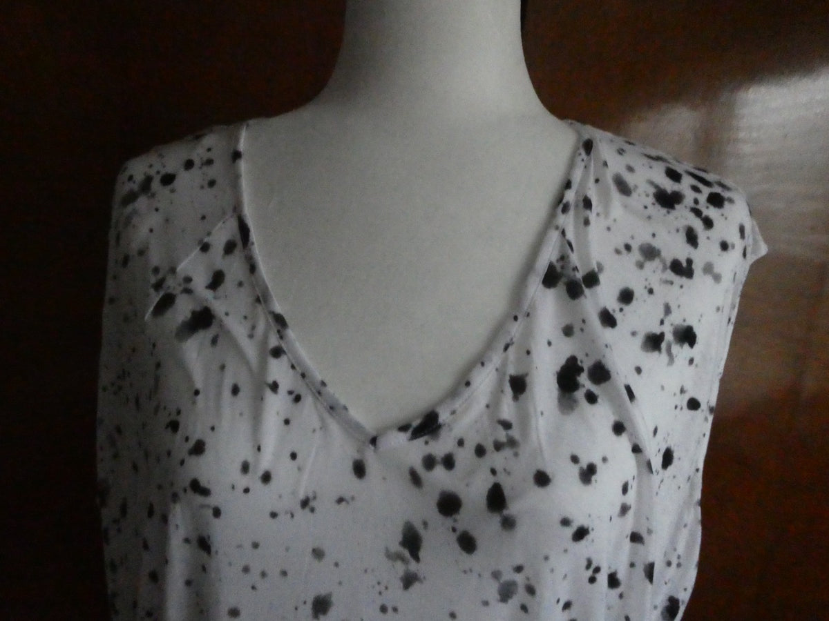 Michael Kors Women Top White/Black Splash Print 100% Tencel Medium $69.50