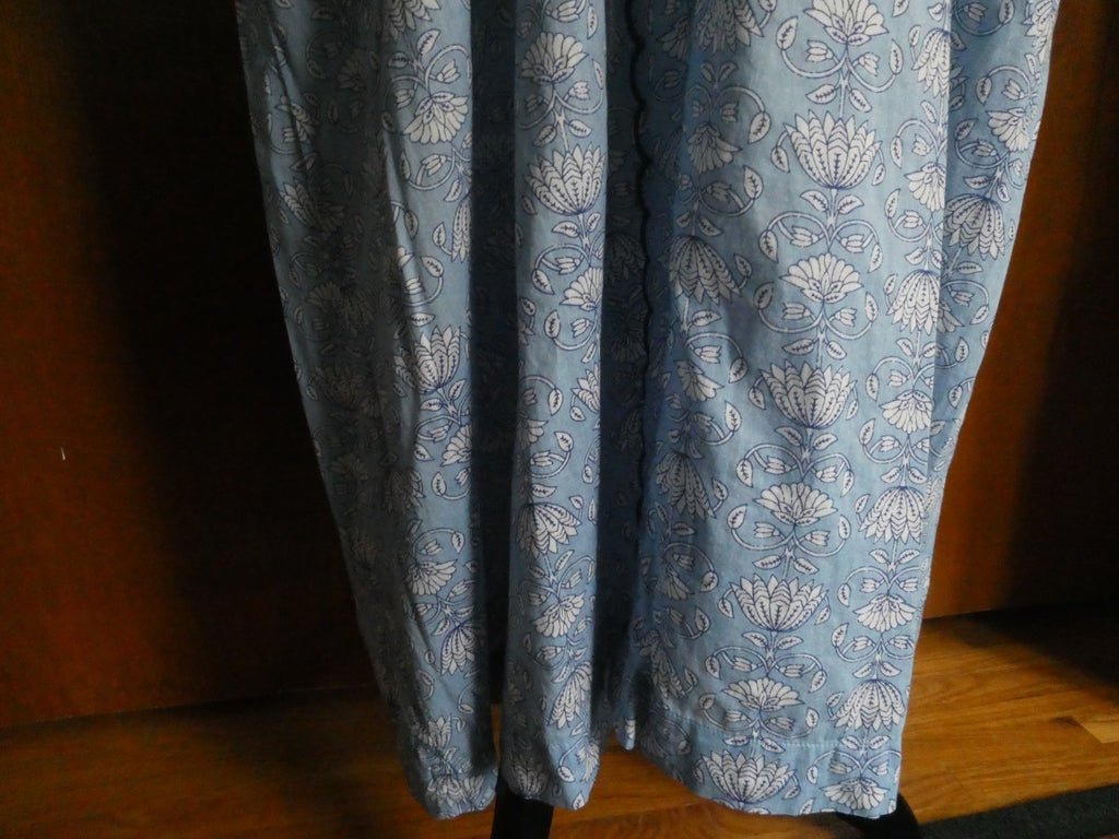 Tucker Nuck Maxi Dress XL Blue Floral 100% Cotton Soft Boho Lounge Caftan