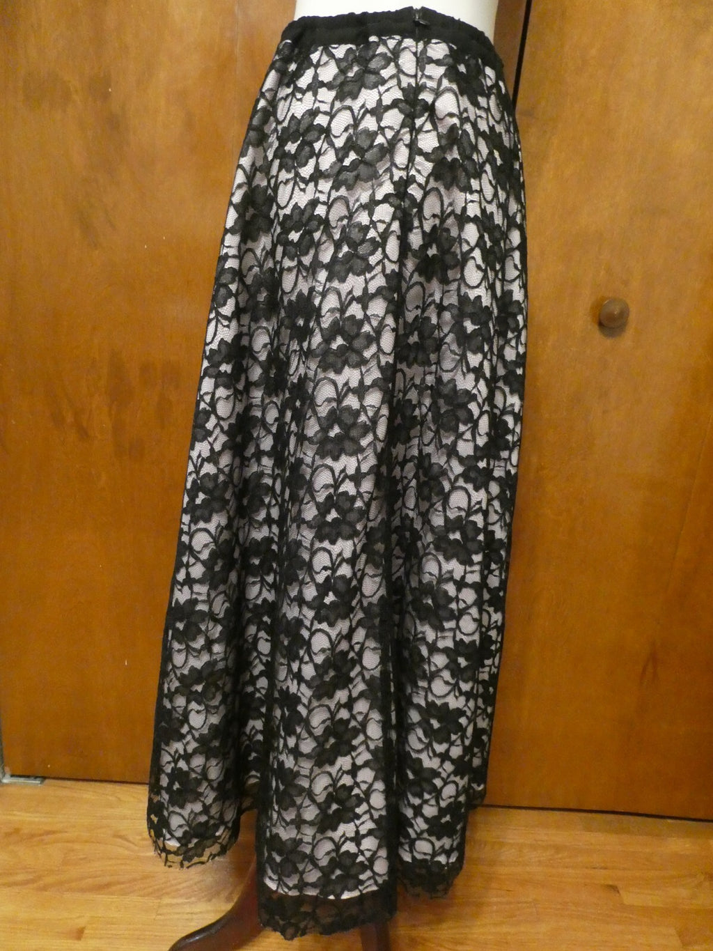 Unbranded Women's Black Pink Fringe-Textured Sheer Lined Evening Skirt Size M
