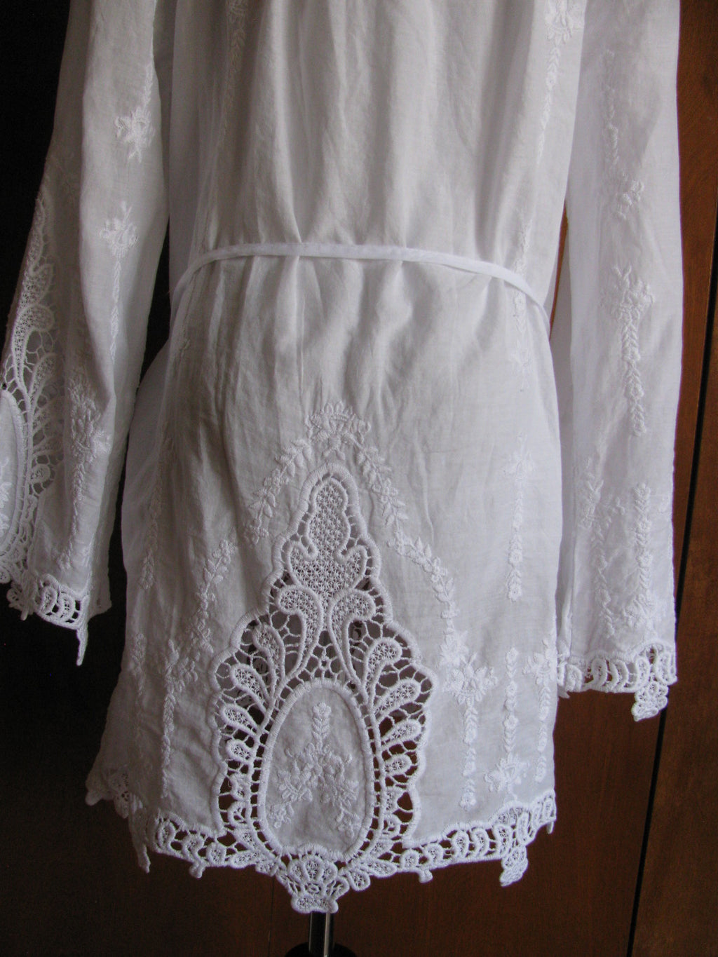 Michael Kors women's white embroidered cotton mini long sleeves dress New