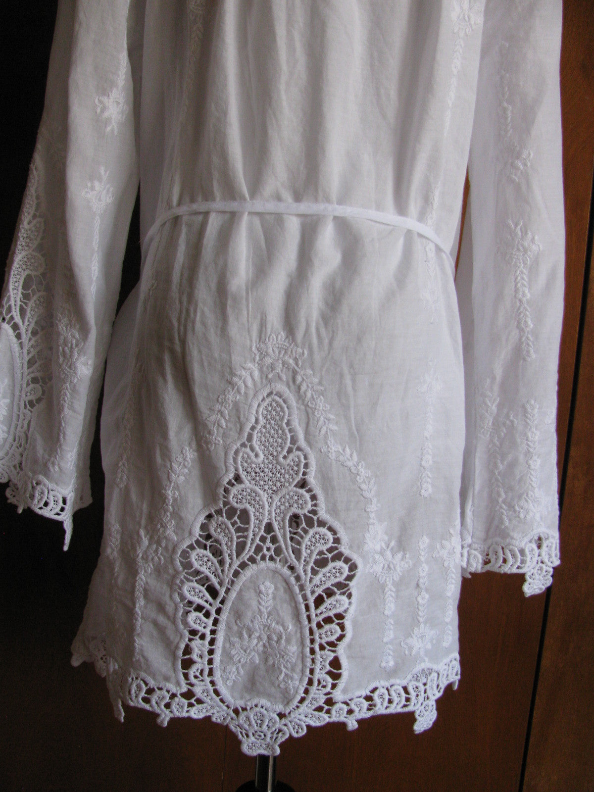 Michael Kors women's white embroidered cotton mini long sleeves dress New