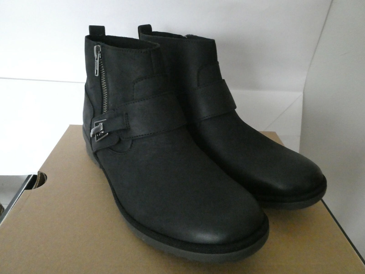 UGG Cheyne Women’s Waterproof Leather Sheepskin Black Buckle Ankle Boots 9.5, 11